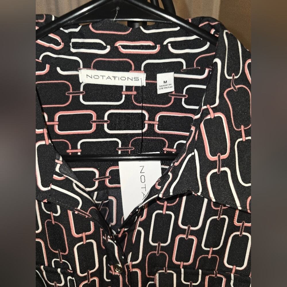 Notations Black Chain Pattern Button Up Shirt Size Med NWT - Picture 5 of 5